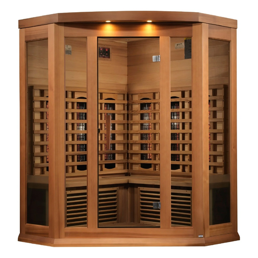 Maxxus Full Spectrum FAR Near Zero EMF Infrared Sauna Corner Unit with Hemlock Wood (2-Person)